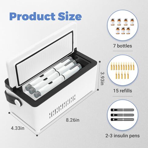 Electric Insulin Cooler Travel Case, Mini Insulin Fridge Box, Portable Insulin Refrigerator, Diabetic Insulin Cooler, TSA Approved Temperature Control LED Display, Rechargeable Battery in Kuwait