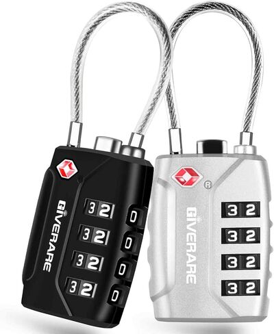 2 Pack TSA Approved Travel Luggage Locks, 4-Digit Metal Cable Combination Suitcase Lock, Alloy Padlocks, Weatherproof Padlock for Locker, Golf Bag, Gun Case, Backpack, Anti Theft-Black&Silver in Saudi Arabia