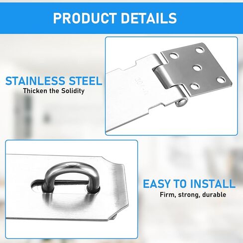 Hasp Latch, 2 Set 5 inch Padlock Hasp, Door Locks Padlock Hasp Latch, Stainless Steel Padlock Latch Hasp Lock, Safety Padlock Clasp Hasp Lock Latch Hasps for Padlocks, with 18 Screws in Kuwait