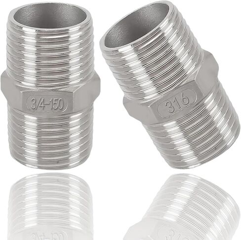 3/8" Male to 3/8" Male Hex Nipple Adapter, 316 Stainless Steel 3/8 Inch NPT Threaded Pipe Fitting, Heavy Duty Coupling for Plumbing Systems, Oil, Gas & Steam (2-Pack) in Saudi Arabia