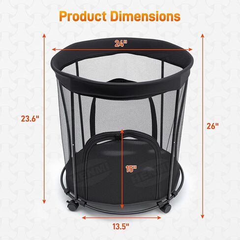 HENMI Upgraded Round Sports Ball Storage Cart - Rolling Ball Holder with Wheels for Basketball Storage & Outdoor Toy Storage, Metal Bin for Garage & School in Kuwait