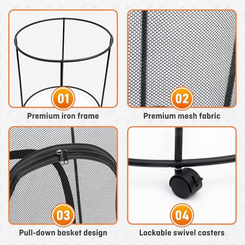 HENMI Upgraded Round Sports Ball Storage Cart - Rolling Ball Holder with Wheels for Basketball Storage & Outdoor Toy Storage, Metal Bin for Garage & School in Kuwait