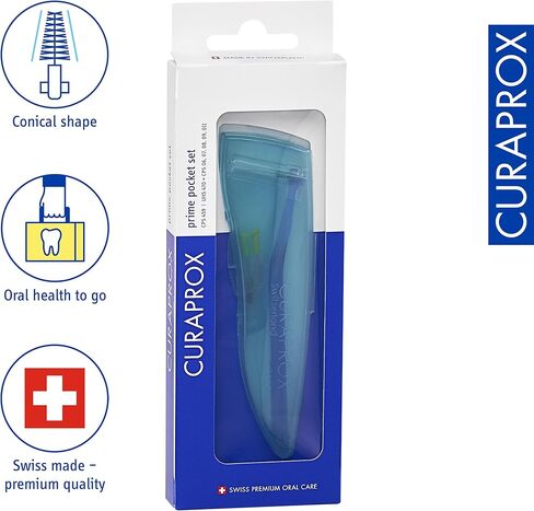 مجموعة فرش Curaprox Interdental CPS 459 Prime Pocket Kit - للتنظيف الفعال للمساحات الضيقة | يشتمل على حامل و5 أحجام للفرشاة، وحقيبة زرقاء | صناعة سويسرية in Kuwait