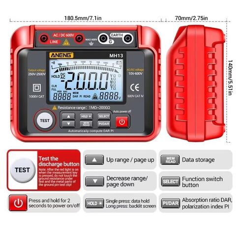 1PC MH13 Megohmmeter Ohm Tester Digital Multimeter Megometro Insulation Earth Voltage Resistance Meter Tester Tool in Kuwait