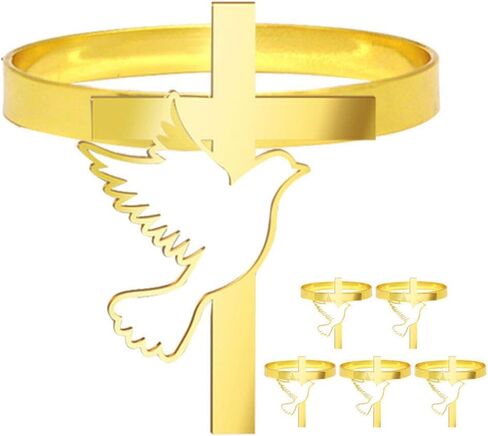 6 قطع من حلقات منديل حمامة السلام الذهبية من Cabilock، أبازيم حامل منديل من سبائك الزنك، ديكور طاولة المنزل المسيحي الديني للمعمودية، والتواصل، وحفلات الدش، وديكور الكنيسة in Kuwait