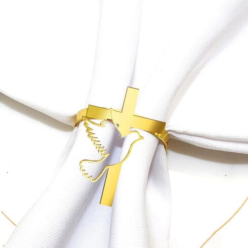 6 قطع من حلقات منديل حمامة السلام الذهبية من Cabilock، أبازيم حامل منديل من سبائك الزنك، ديكور طاولة المنزل المسيحي الديني للمعمودية، والتواصل، وحفلات الدش، وديكور الكنيسة in Kuwait