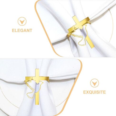 6 قطع من حلقات منديل حمامة السلام الذهبية من Cabilock، أبازيم حامل منديل من سبائك الزنك، ديكور طاولة المنزل المسيحي الديني للمعمودية، والتواصل، وحفلات الدش، وديكور الكنيسة in Kuwait