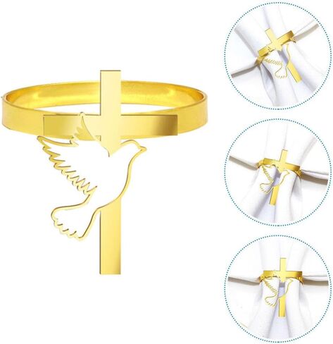 6 قطع من حلقات منديل حمامة السلام الذهبية من Cabilock، أبازيم حامل منديل من سبائك الزنك، ديكور طاولة المنزل المسيحي الديني للمعمودية، والتواصل، وحفلات الدش، وديكور الكنيسة in Kuwait