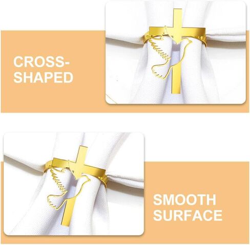 6 قطع من حلقات منديل حمامة السلام الذهبية من Cabilock، أبازيم حامل منديل من سبائك الزنك، ديكور طاولة المنزل المسيحي الديني للمعمودية، والتواصل، وحفلات الدش، وديكور الكنيسة in Kuwait