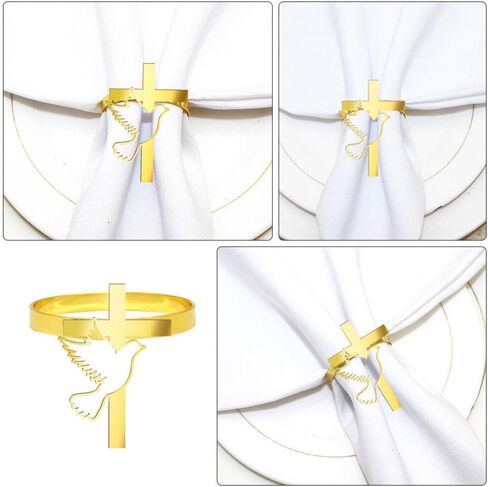 6 قطع من حلقات منديل حمامة السلام الذهبية من Cabilock، أبازيم حامل منديل من سبائك الزنك، ديكور طاولة المنزل المسيحي الديني للمعمودية، والتواصل، وحفلات الدش، وديكور الكنيسة in Kuwait