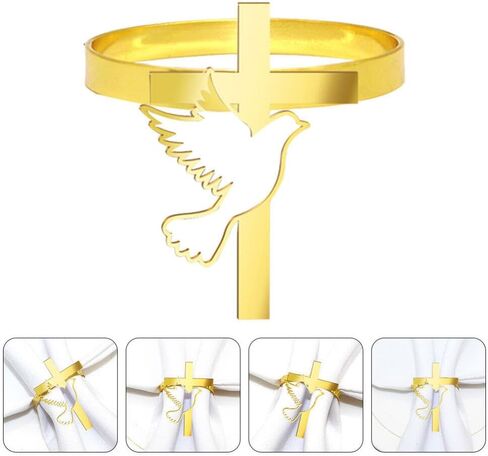 6 قطع من حلقات منديل حمامة السلام الذهبية من Cabilock، أبازيم حامل منديل من سبائك الزنك، ديكور طاولة المنزل المسيحي الديني للمعمودية، والتواصل، وحفلات الدش، وديكور الكنيسة in Kuwait