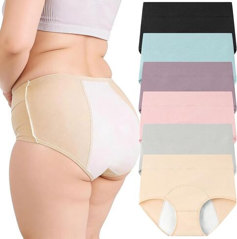 Incontinence Underwear for Women, Plus Size Incontinence Protective Briefs, Cotton High Waisted Adult Panties, 6pcs, 3XL in Saudi Arabia