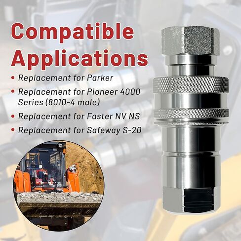 قارنات التوصيل السريع الهيدروليكية 1/2 بوصة Ag ISO 5675 مع صمام القفاز، خيط NPT 1/2 بوصة، 3600 رطل لكل بوصة مربعة، مناسبة لسلسلة Parker 8010-4 وPioneer 4000 in Saudi Arabia