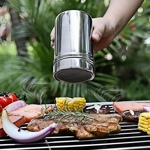 مجموعة مكونة من قطعتين من منفضة السكر البودرة المصنوعة من الفولاذ المقاوم للصدأ مع علبة شبكية دقيقة للقرفة ومسحوق الكاكاو وصودا الخبز ومسحوق القهوة ومطعم المطبخ في الهواء الطلق 2.64 × 3.15 بوصة in Saudi Arabia