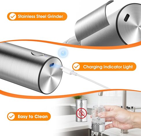 WOWBOX Electric Salt and Pepper Grinder Set 2 PCS, Stainless Steel Automatic Coarseness, Rechargeable Salt and Pepper Shakers, 95 L Large Capacity Multifunctional Pepper Mill, for Kitchen in Kuwait