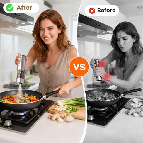 WOWBOX Electric Salt and Pepper Grinder Set 2 PCS, Stainless Steel Automatic Coarseness, Rechargeable Salt and Pepper Shakers, 95 L Large Capacity Multifunctional Pepper Mill, for Kitchen in Kuwait