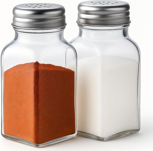 Salt and Pepper Shakers Set, Salt Shaker 2 Pcs,High Transparency Glass Stainless Steel Kitchen Tools Home Essential in Kuwait