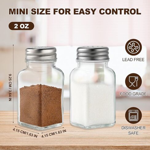 Salt and Pepper Shakers Set, Salt Shaker 2 Pcs,High Transparency Glass Stainless Steel Kitchen Tools Home Essential in Kuwait