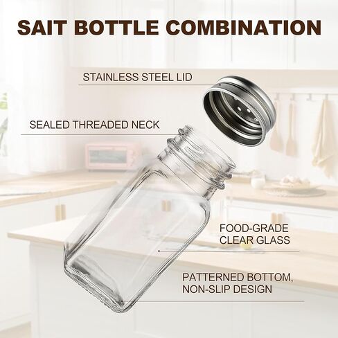 Salt and Pepper Shakers Set, Salt Shaker 2 Pcs,High Transparency Glass Stainless Steel Kitchen Tools Home Essential in Kuwait