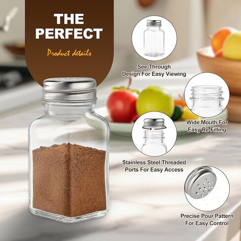 Salt and Pepper Shakers Set, Salt Shaker 2 Pcs,High Transparency Glass Stainless Steel Kitchen Tools Home Essential in Kuwait