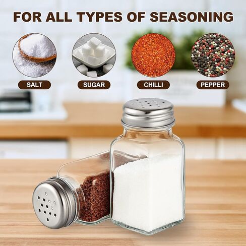 Salt and Pepper Shakers Set, Salt Shaker 2 Pcs,High Transparency Glass Stainless Steel Kitchen Tools Home Essential in Kuwait