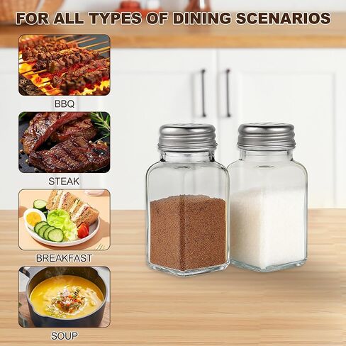 Salt and Pepper Shakers Set, Salt Shaker 2 Pcs,High Transparency Glass Stainless Steel Kitchen Tools Home Essential in Kuwait