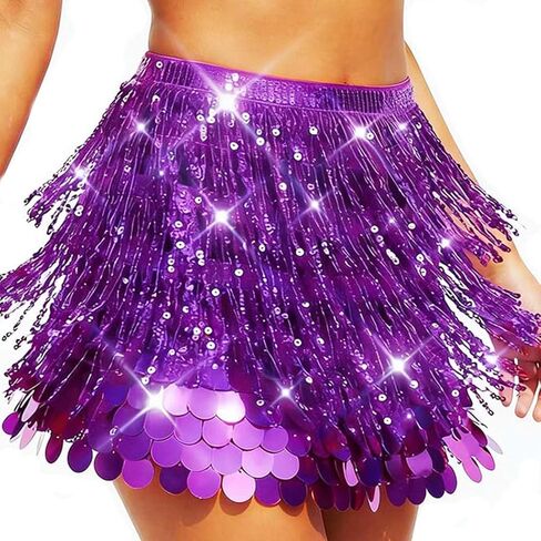 REETAN Sequin Fringe Sparkly Skirt Mermaid Costume Skirts for Women Purple in Saudi Arabia
