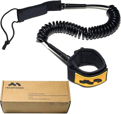 Mountocean Paddleboard Leash, All-Around 10 ft Coiled SUP Leash, Comfortable Ankle Cuff, Double Swivel, Anti-Tangle Ankle Leash for Stand Up Paddleboards in Saudi Arabia