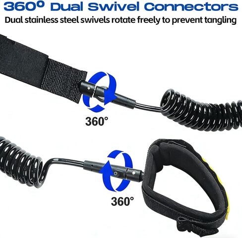 Mountocean Paddleboard Leash, All-Around 10 ft Coiled SUP Leash, Comfortable Ankle Cuff, Double Swivel, Anti-Tangle Ankle Leash for Stand Up Paddleboards in Saudi Arabia
