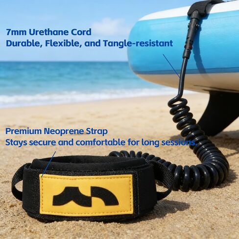 Mountocean Paddleboard Leash, All-Around 10 ft Coiled SUP Leash, Comfortable Ankle Cuff, Double Swivel, Anti-Tangle Ankle Leash for Stand Up Paddleboards in Saudi Arabia