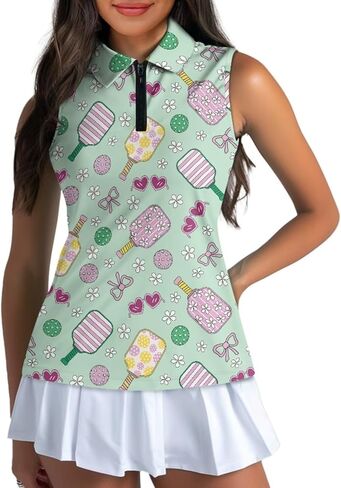 قميص غولف بلا أكمام للسيدات لعام 2025 قميص بولو عصري zip polo رطوبة تنس تنس. in Kuwait