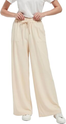 Tronjori Women Linen Blend Palazzo Pants Summer Boho Wide Leg High Weist Lounge Pant مع الرباط in Kuwait