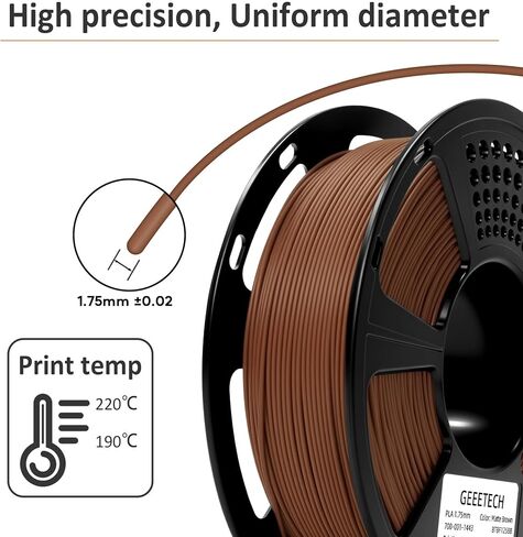 GEEETECH Matte PLA Filament 1.75mm Brown, 1kg Spool (2.2 lbs) 3D Printer Filament Matte Surface Texture & Low Warping, Dimensional Accuracy +/- 0.02 mm, Fit Most FDM Printers in Kuwait