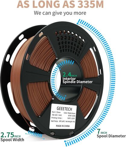 GEEETECH Matte PLA Filament 1.75mm Brown, 1kg Spool (2.2 lbs) 3D Printer Filament Matte Surface Texture & Low Warping, Dimensional Accuracy +/- 0.02 mm, Fit Most FDM Printers in Kuwait