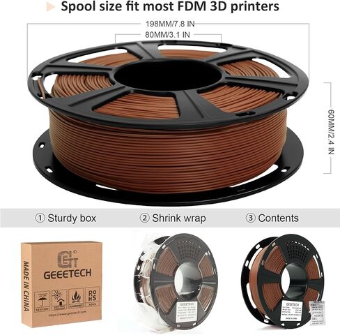 GEEETECH Matte PLA Filament 1.75mm Brown, 1kg Spool (2.2 lbs) 3D Printer Filament Matte Surface Texture & Low Warping, Dimensional Accuracy +/- 0.02 mm, Fit Most FDM Printers in Kuwait