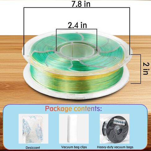 Silk Triple Color PLA+ 3D Printer Filament 1.75mm, No Tangle Shiny Filament Net Weight 250g Spool (0.55lbs), 3-in-1 Silk PLA, Bright Gold+Green in Saudi Arabia