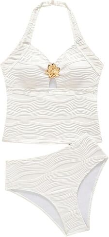 SHENHE Girl's Tankini Swimsuits Halter Flower Metal Textured Bathing Suits 2 Piece Swimwear in Saudi Arabia