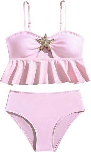 GORGLITTER Girl's Tankini Swimsuit 2 Piece Starfish Spaghetti Strap Ruffle High Waisted Bathing Suits Beachwear in Saudi Arabia