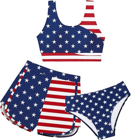 NECIOUS Girls Swimsuit 4th of July Swimsuit Size 9 Size 10 American Flag Tankini Bathing Suits for Girls 4th of July Outfit in Saudi Arabia