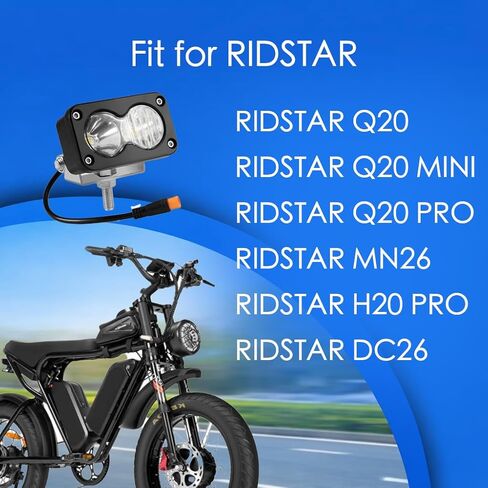 متوافق مع مصباح Ridstar Q20 Ebike الأمامي، 6500K 20W إضاءة LED مقاومة للماء فائقة السطوع للدراجة الإلكترونية، 3 دبوس عالمي 12V-60V للدراجة الإلكترونية والدراجات النارية والمركبات ATV in Kuwait