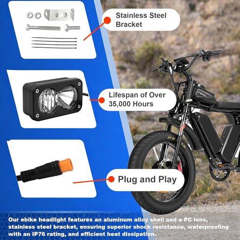 متوافق مع مصباح Ridstar Q20 Ebike الأمامي، 6500K 20W إضاءة LED مقاومة للماء فائقة السطوع للدراجة الإلكترونية، 3 دبوس عالمي 12V-60V للدراجة الإلكترونية والدراجات النارية والمركبات ATV in Kuwait