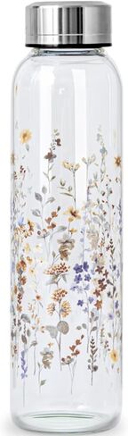 Clear Water Bottle 16 oz BPA Free Glass Drinking Bottle for Juice with Stainless Steel Lid and Neoprene Sleeve (16 ounce, Flourishing Flowers) in Saudi Arabia