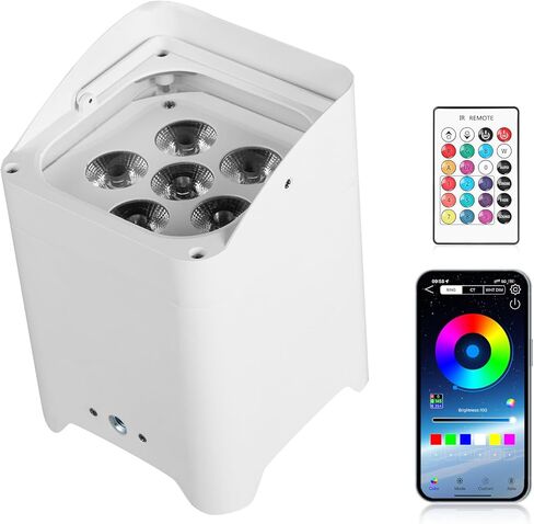 Battery Powered Uplights Rechargeable Stage Lights 9600mAh Par Can Light 6x18W RGBWA+UV Wireless with APP Remote Control DMX 512 Sound Activated, Uplighting for Events DJ Party Wedding (White) in Saudi Arabia