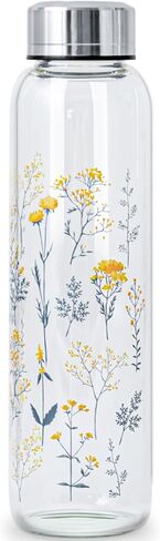 Clear Water Bottle 16 oz BPA Free Glass Drinking Bottle for Juice with Stainless Steel Lid and Neoprene Sleeve (16 ounce, Flourishing Flowers) in Saudi Arabia