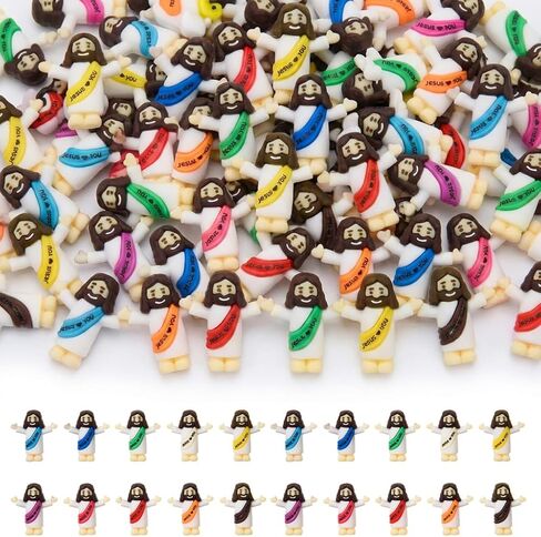 110 Pcs Little Jesus Figurine Tiny Jesus Loves You Figures Miniature Religious Christ Savior Doll for Hide and Seek Sunday Easter Egg Stuffers Baptism Gift (110, Multicolor) in Kuwait