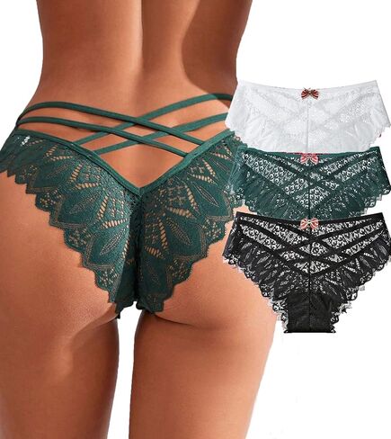 Womens Sexy Thongs Lace Panties Underwear Low Rise Plus Size Underpants Pack of 3 in Saudi Arabia