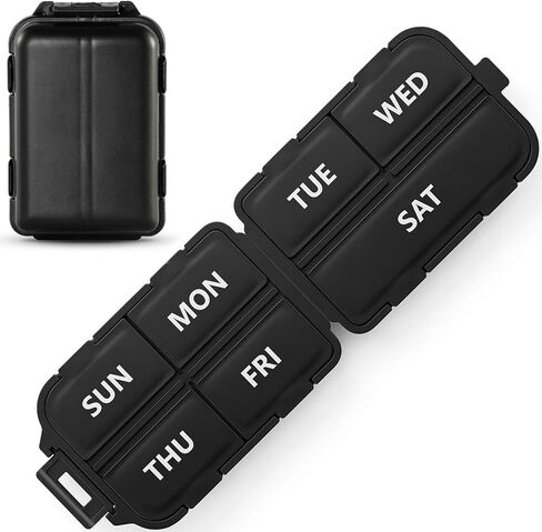 7 Day Compact Pill Organizer, Foldable Portable Travel Pill Box with Double Protection, Daily Small Pill Case Dispenser for Medication, Vitamins, Supplements (Clear Pink) in Kuwait