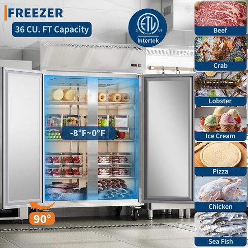48" Commercial Upright Freezer, 36 Cu.Ft Reach-in Stainless Steel Freezer with 6 Adjustable Shelves, 680W Compressor, -8°F–0°F Digital Control, Auto Defrost for Restaurant Meat Ice Cream in Saudi Arabia
