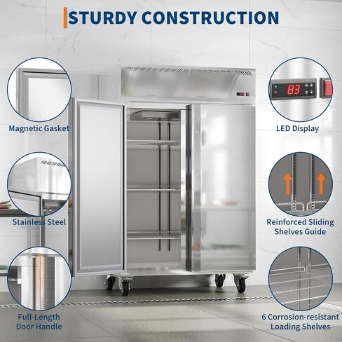 48" Commercial Upright Freezer, 36 Cu.Ft Reach-in Stainless Steel Freezer with 6 Adjustable Shelves, 680W Compressor, -8°F–0°F Digital Control, Auto Defrost for Restaurant Meat Ice Cream in Saudi Arabia