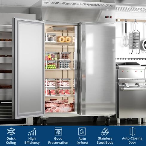 48" Commercial Upright Freezer, 36 Cu.Ft Reach-in Stainless Steel Freezer with 6 Adjustable Shelves, 680W Compressor, -8°F–0°F Digital Control, Auto Defrost for Restaurant Meat Ice Cream in Saudi Arabia